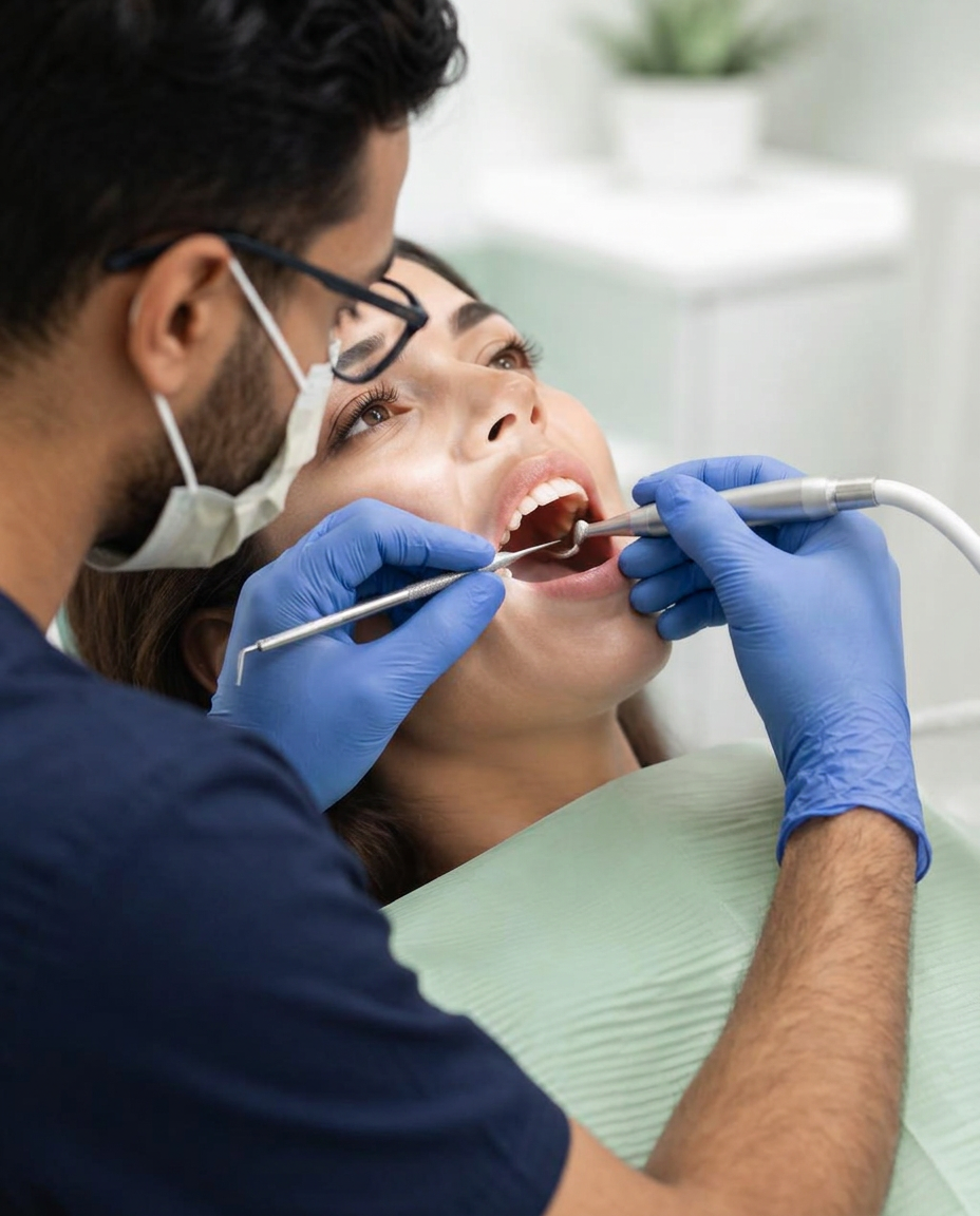 Dentiste soignant et réparant une dent